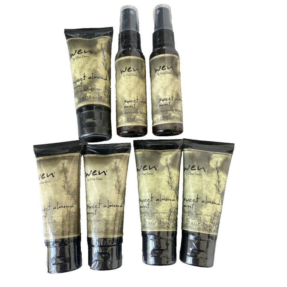 WEN by Chaz Dean Sweet Almond Mint 7 PC Hair Care Travel LOT Set NEW Sealed
